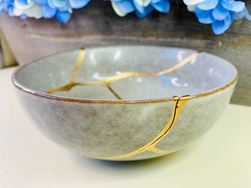 Kintsugi Bowl, Grey Stoneware Bowl, Home Gifts, Home Decor, Kintsugi Repaired Gifts, Anniversary Gifts, Kintsugi Repaired Grey Patterned Bowl